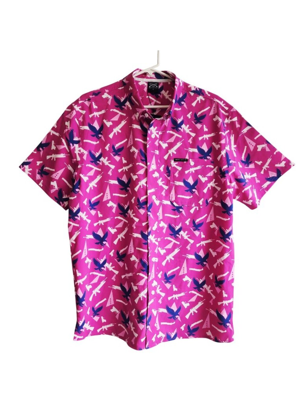 Grunt Style Mens Pink Tactical Graphic Short-Sleeve Button-Up Shirt Size L